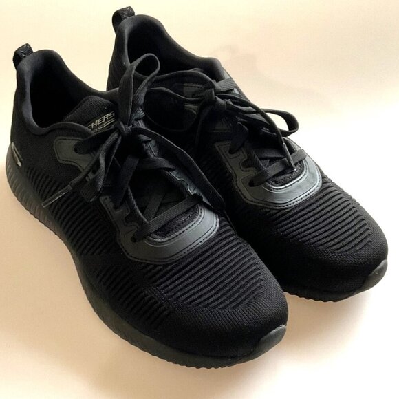 SKECHERS BOBS TOUGH TALK MEMORY FOAM SNEAKERS BLACK RUNNING SHOES 9.5 - Picture 1 of 12